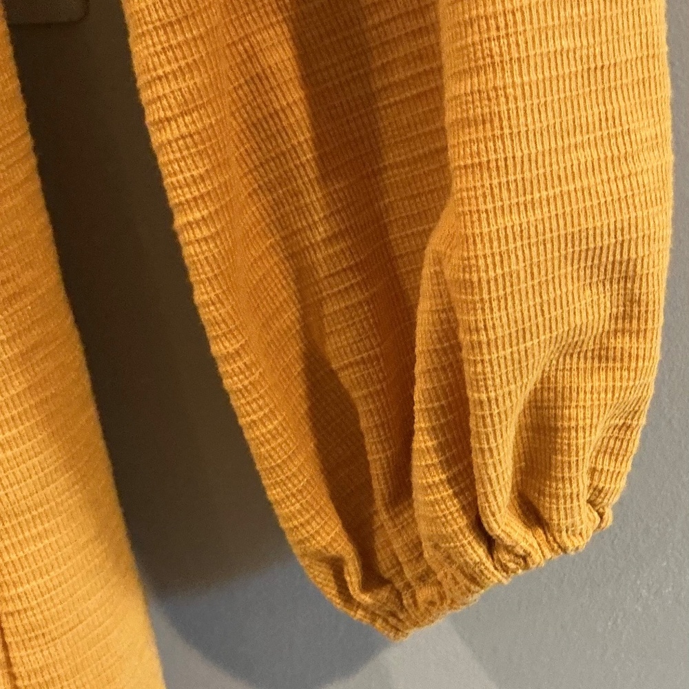 R. Vivimos Womens S Dress Mustard Yellow Tie Front Balloon Sleeves Textured Knit - Picture 2 of 9